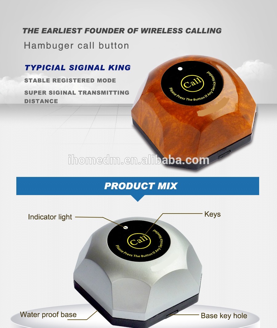 Long range electric 433mhz remote control waiter call button