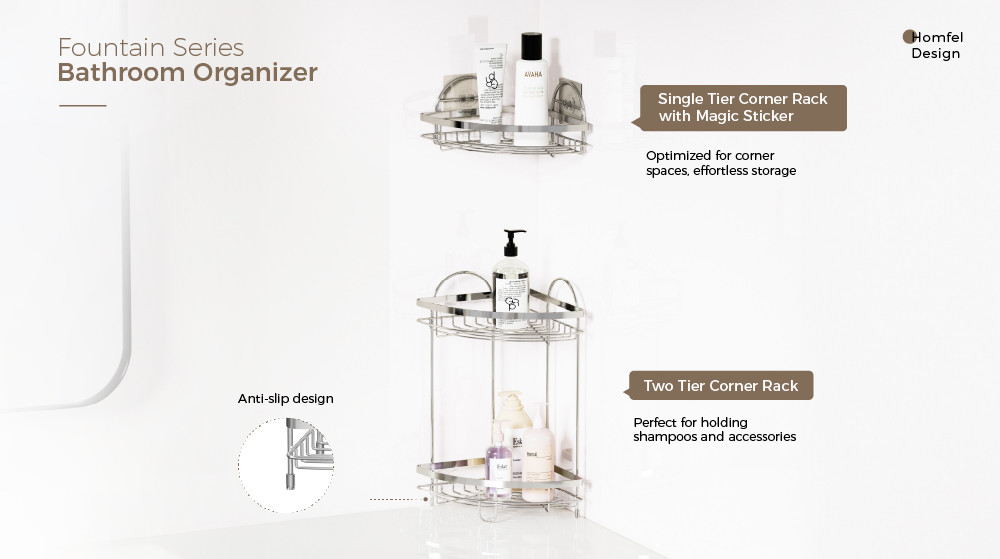 2 tiers Easy Install Wall-Mounted Shower Caddy stainless steel Organizer Rack for Bathroom