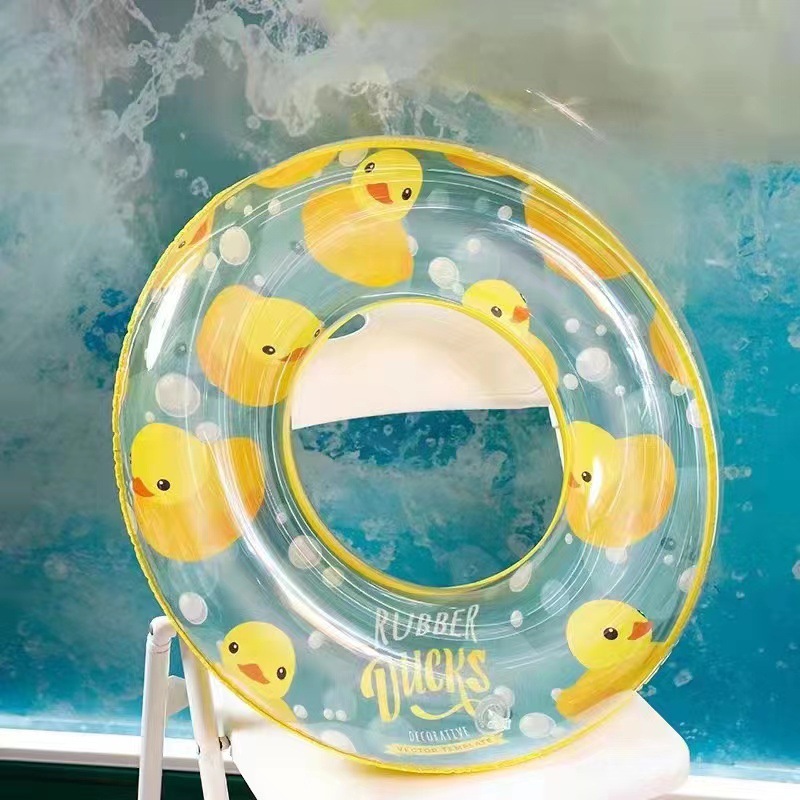 Unisex Inflatable Swim Rings for Kids Cartoon Duck Design Rollover Prevention Pool Float Tubes