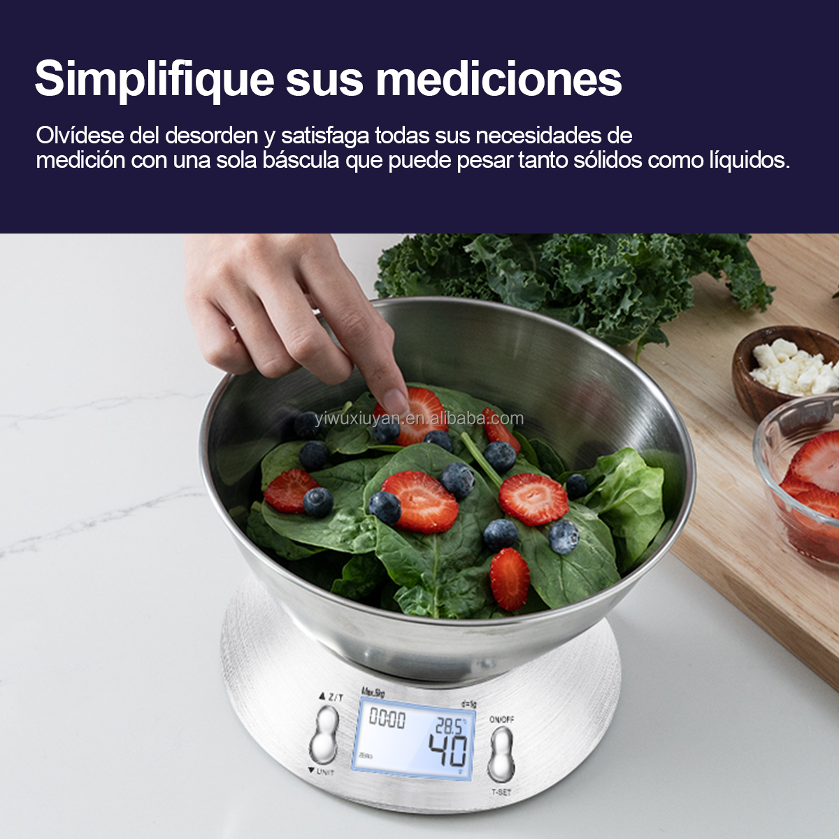 Stainless Steel Digital Kitchen Scale High Accuracy 5kg/1g with Removable Knead Dough Bowl and Room Timer Battery Powered
