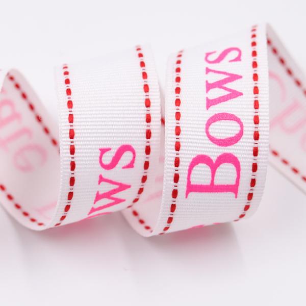 Grosgrain Material Personalised Printed Ribbon 25mm Width Red / White Color