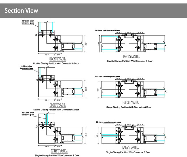 lastest style Frameless partition soundproof wall customized size glazed wall partition Aluminum frame