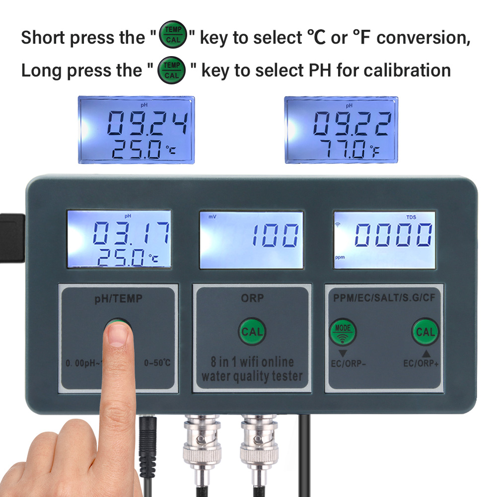 Tuya Wifi Online Water Quality Detector PH ORP EC TDS SALT S.G CF Temper