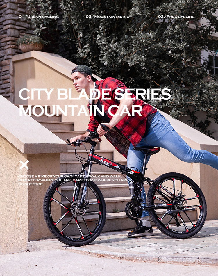 125" Tire Width Full Suspension Mountain Bike 24 26 29 Inch Carbon Steel Foldable Bicycle with Gross Weight 19-21KG