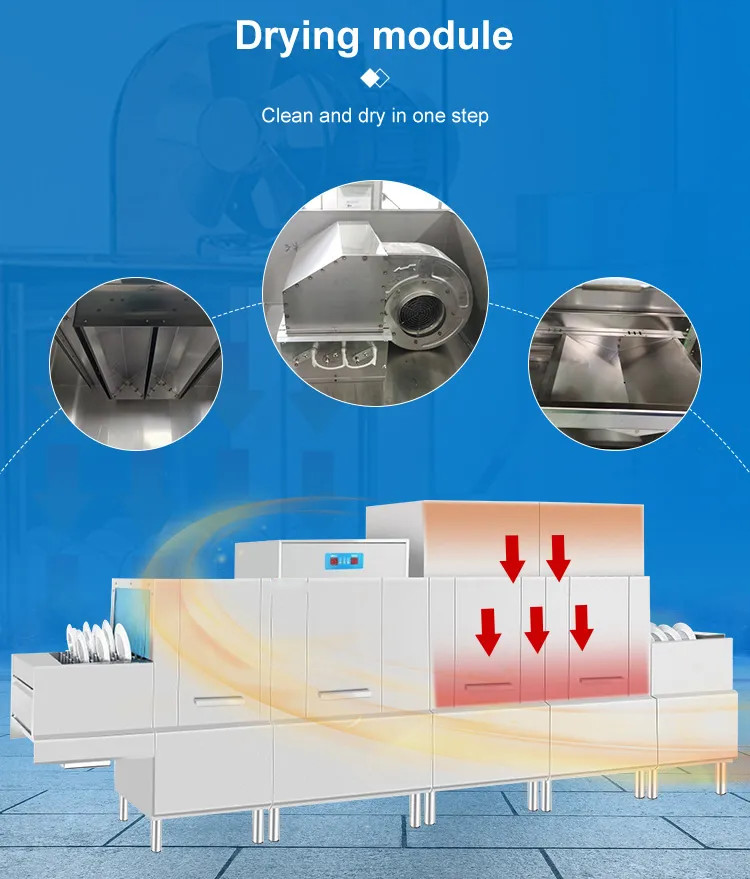 Rinsing Restaurant Dish Washer Commercial Flight Type Disinfection