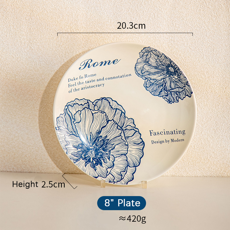 Custom Ceramic Hotel Dinnerware Set With Flower Design Stoneware Dessert Plates