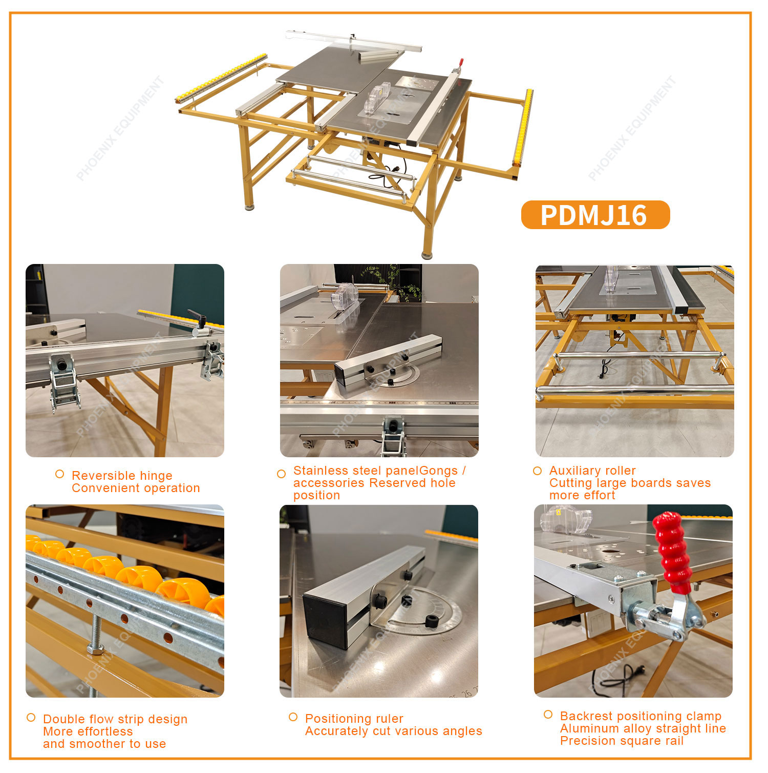 Max.Cutting Height at 45° of 65mm Woodworking Table with Automatic Sliding Panel Saw