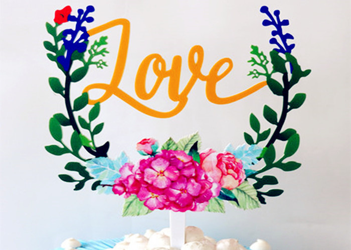 Non - Toxic Acrylic Cake Topper For Happy Birthday / Wedding Party Decorations