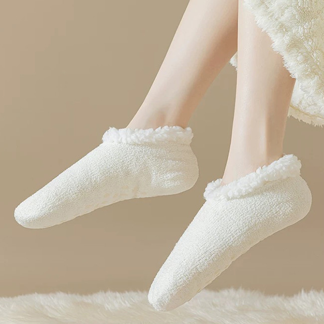 Ankle Fuzzy Thick Warm Home Socks Anti Slip Cozy Fuzzy Slipper Socks With Grippers
