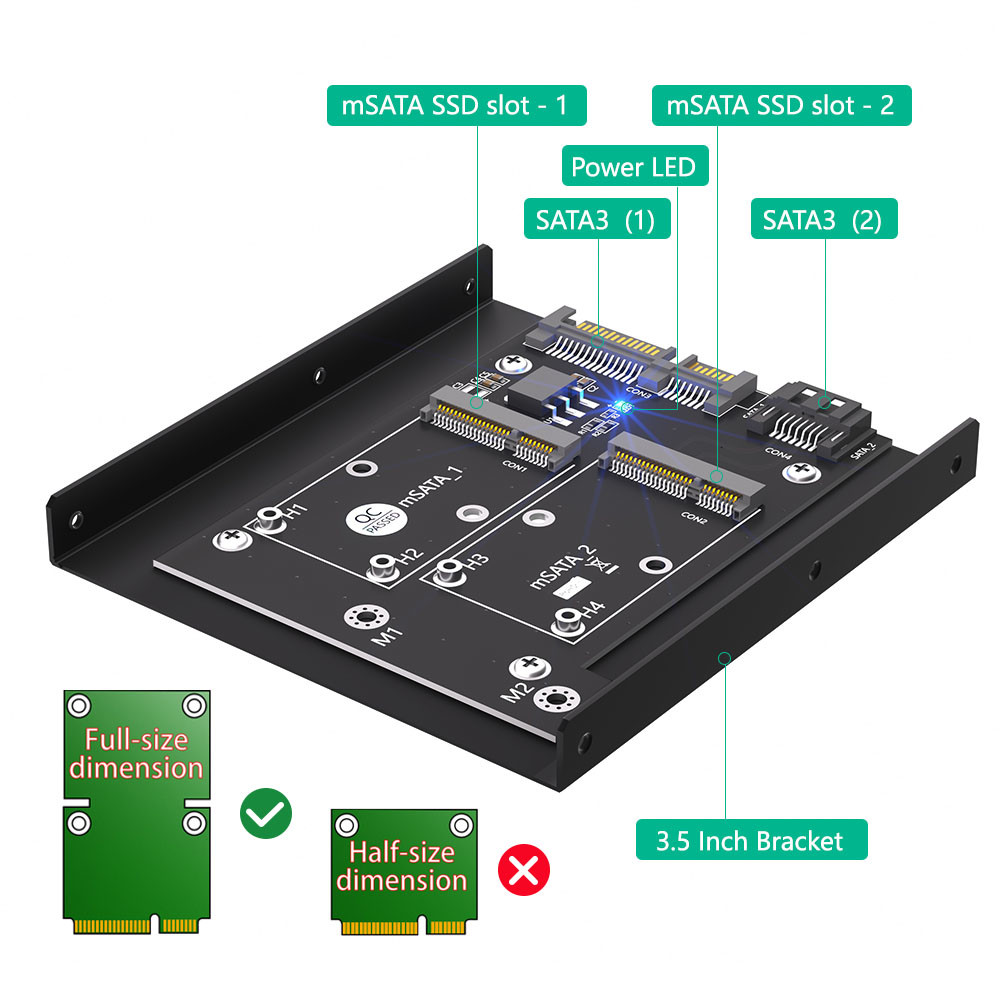 Upgrade Version Dual MSATA SSD To Dual SATA3 Converter Adapter Card With 3.5 Inch HDD Bracket