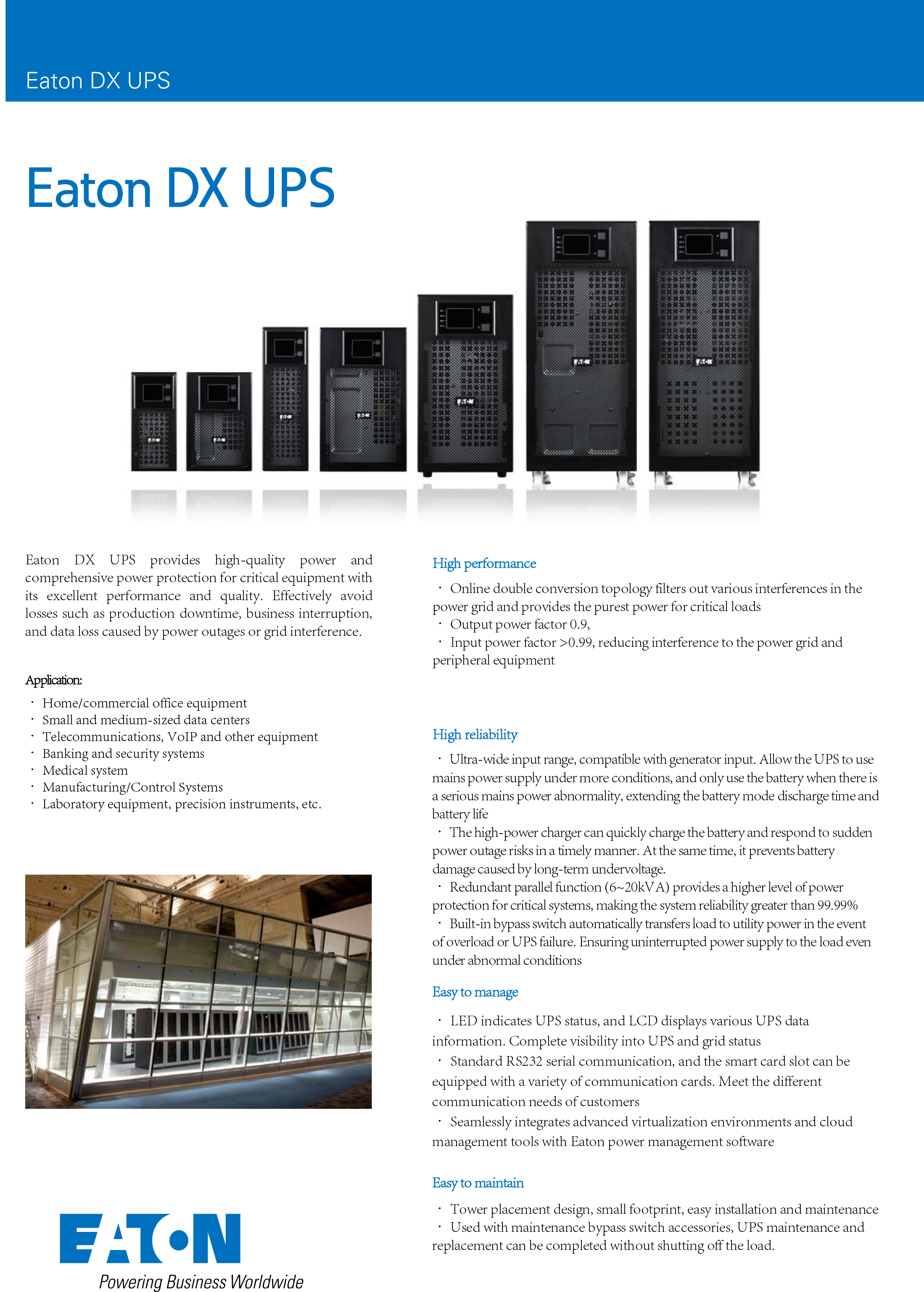 Eaton DX 1KVA 2KVA 3KVA 6KVA 10KVA 15KVA 20KVA On-line Tower UPS for Data Center