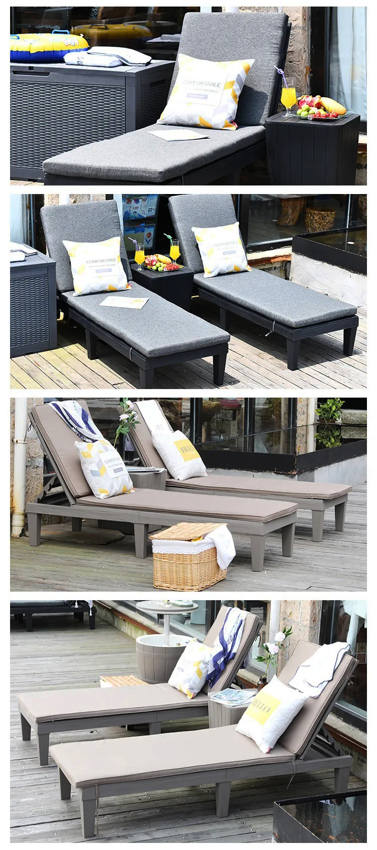 Modern Outdoor Beach Patio Hotel Sun Lounger Chair with Cushion and Stackable Design