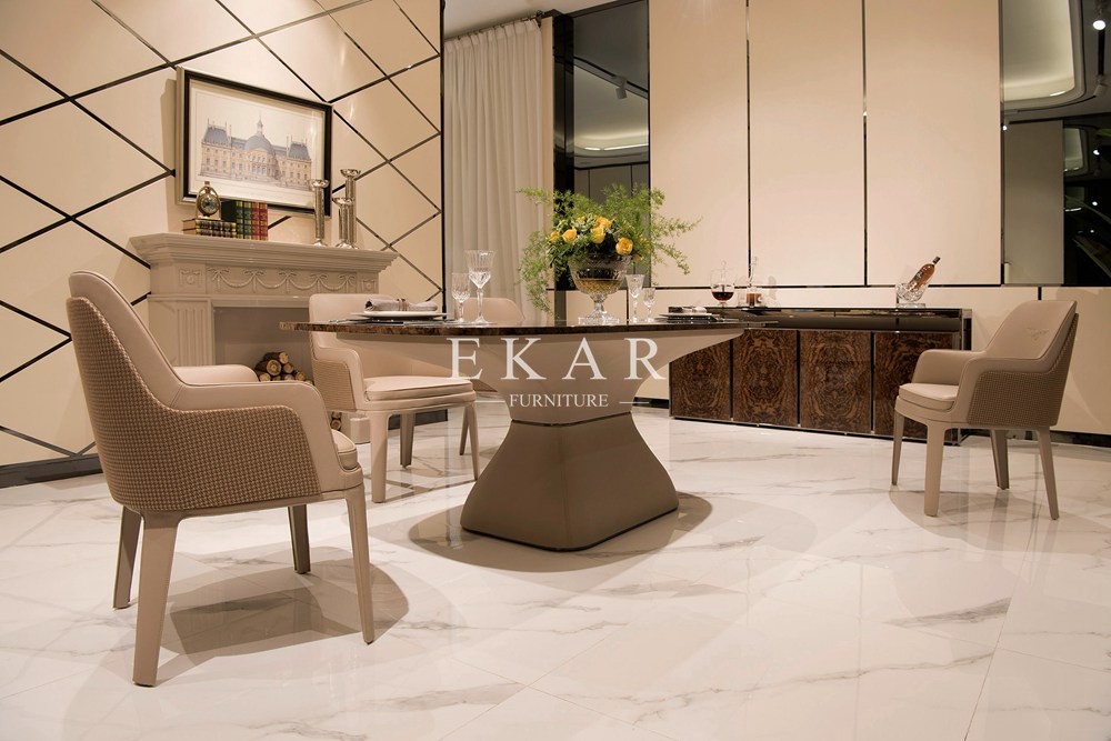 Luxury High End Design Fabric Chair Marble Top Dining Table Set W005D1C-S