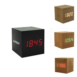 China Promotional Electronic Wooden LED Alarm Clock Home Colck Logo Customized wholesale