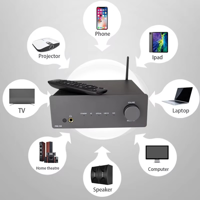 OEM Wireless Audio Power Amplifier Audio Power Amp Bluetooth Amplifier with HDMI Optical Input
