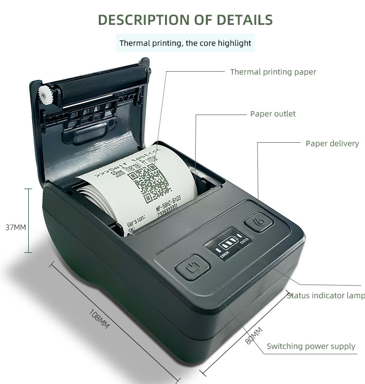 Small Size Thermal Paper Printer Products Status Stock Max. Resolution 203 Dots/line
