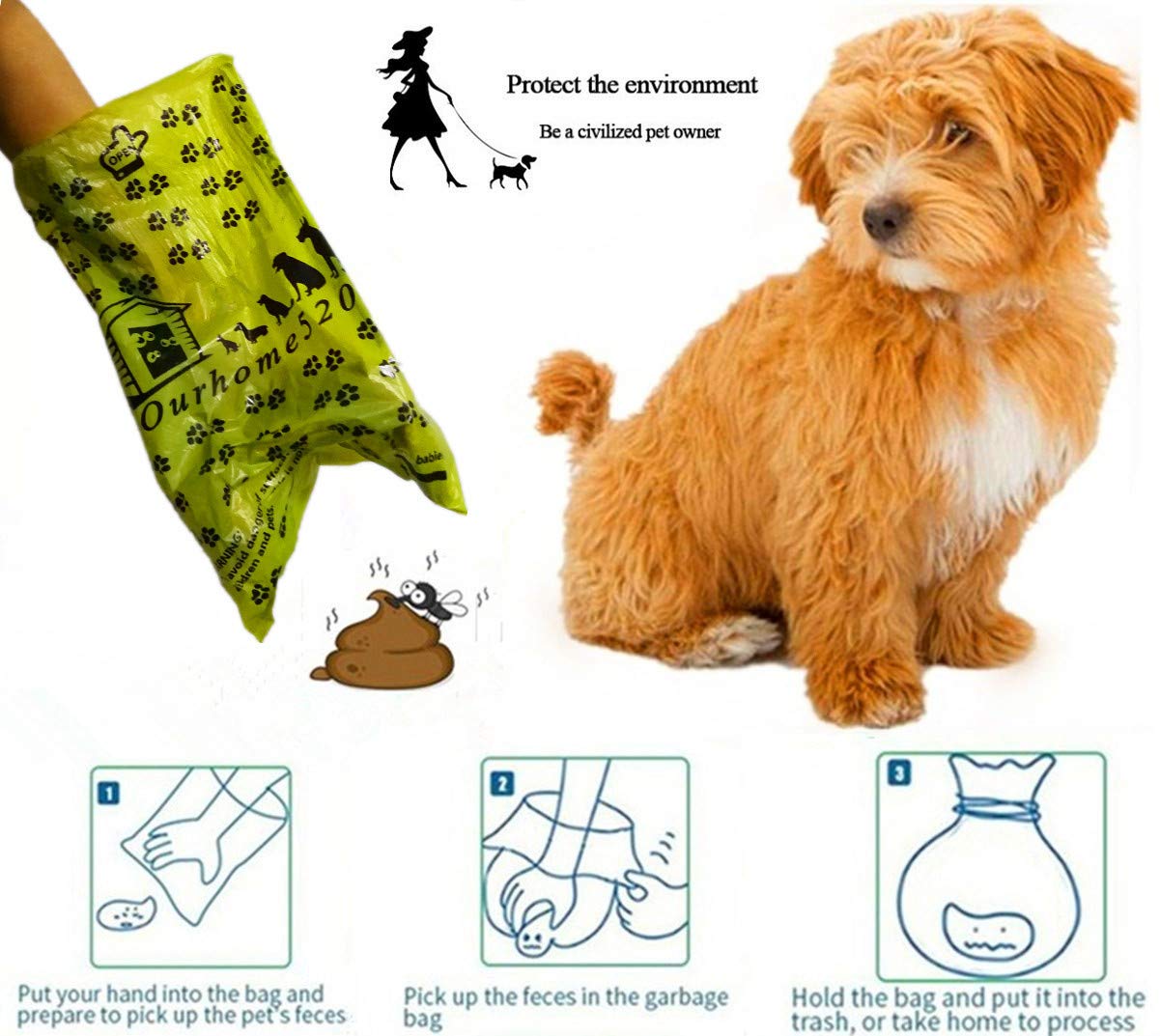 Printed Biodegradable Custom Products for Dogs Unscented Printed dog poop bags dispenser custom printed