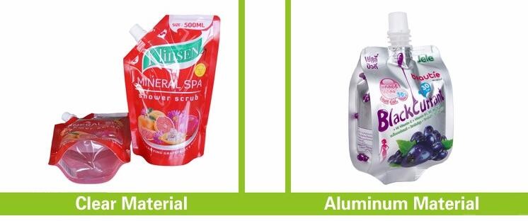 Excellent quality professional design plastic spout bag,reusable spout pouch, liquid stand up pouch with spout