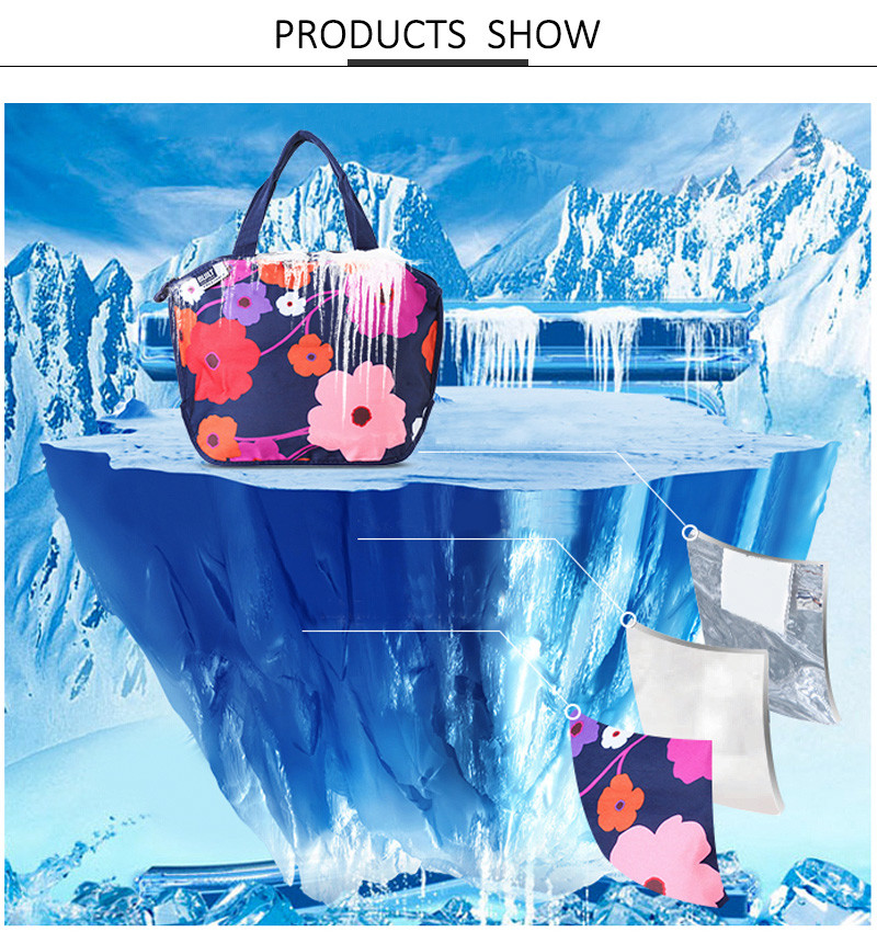Large Capacity Flower Print Thermal Neoprene Lunch Tote