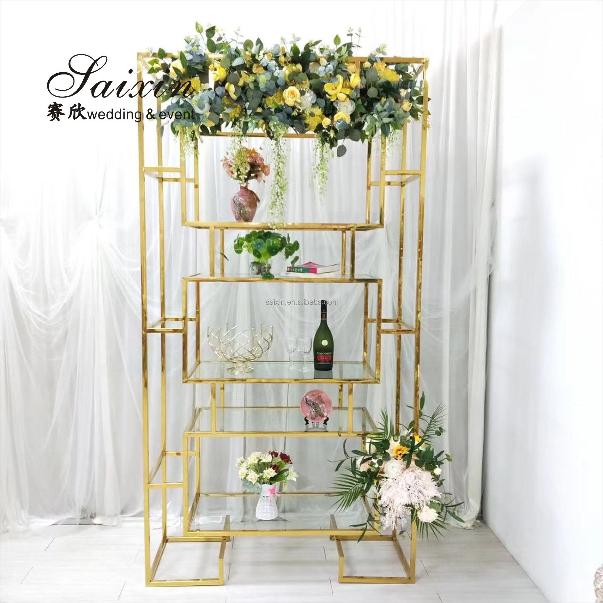 Backdrop Decoration For Wedding Reception Church European Stand Stainless Steel Pipe Shelf