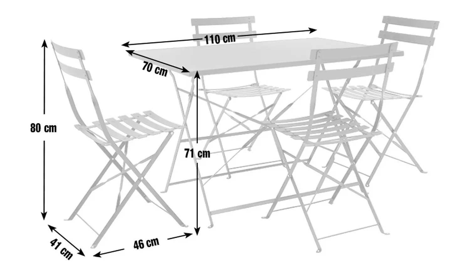 AJUNION 4 Seater Folding Metal Patio Set Steel Garden Set Folding Table and Chair Outdoor Bistro Set