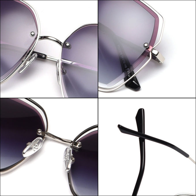 Adult Metal Frame Polarized Sunglasses Hollow Gradient Lens Rimless Designer