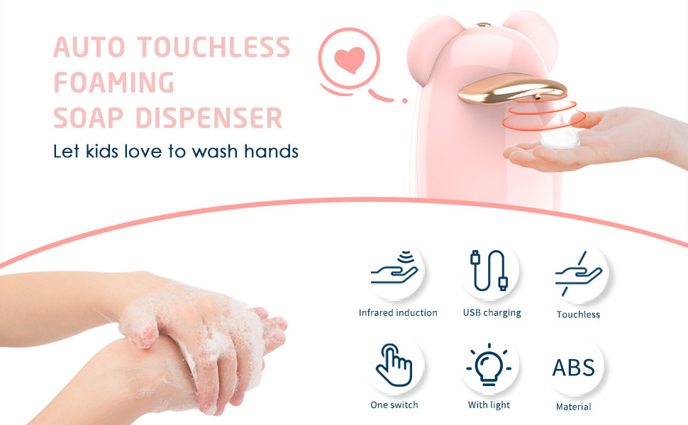 90%RH Sensor Foam Soap Dispenser Pink 200ML USB Charging