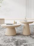 PU Pedestal Marble Top Wood Coffee Table Round Bowl Shaped