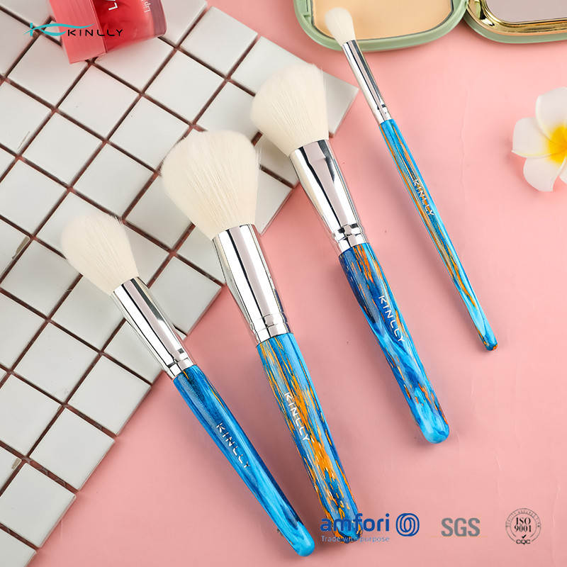 Blue Wooden BSCI ISO9001 7 Piece Makeup Brush Set