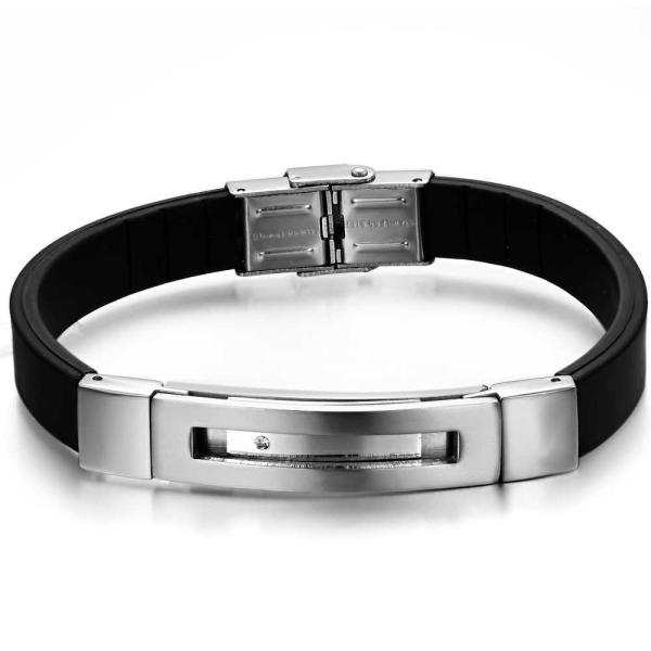 Tagor Stainless Steel Jewelry Super Fashion Silicone Leather Bracelet Bangle