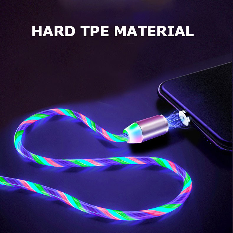 2.4A Micro USB Phone Charger Cable 8 pin Type C 3 In 1 Magnetic Cable LED Light