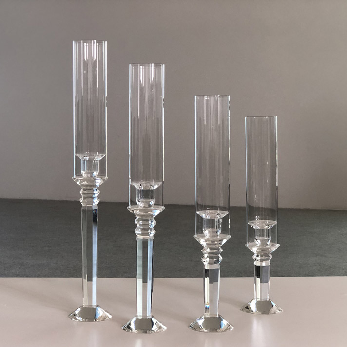 Black Metal Pillar Candle Holders Crystal Set Of 4 6 Decorative Wedding Table Decoration