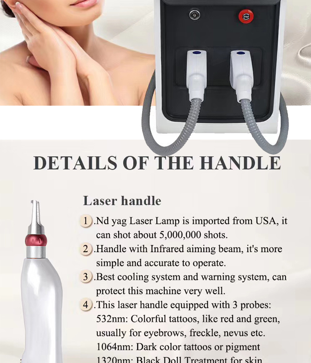 1064 Nm Picosecond Laser Tattoo Removal Machine 3 In 1 Ipl Rf Handle