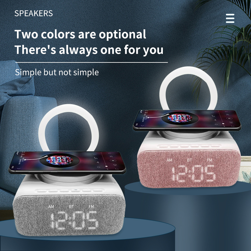 Mini ABS Portable Alarm Clock Speaker Therapy Lamp Blue Tooth Wireless Charging Fm Night Light Stand Holder
