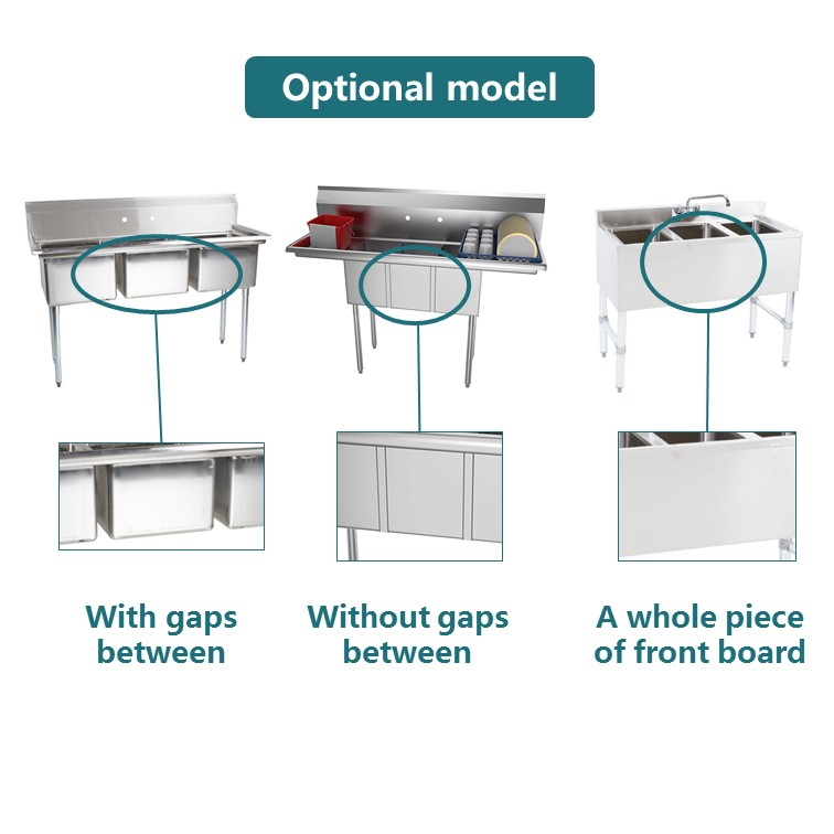Freestanding 304 Stainless Steel Commercial Restaurant Industrial Kitchen 3 Components Three Compartment Sink