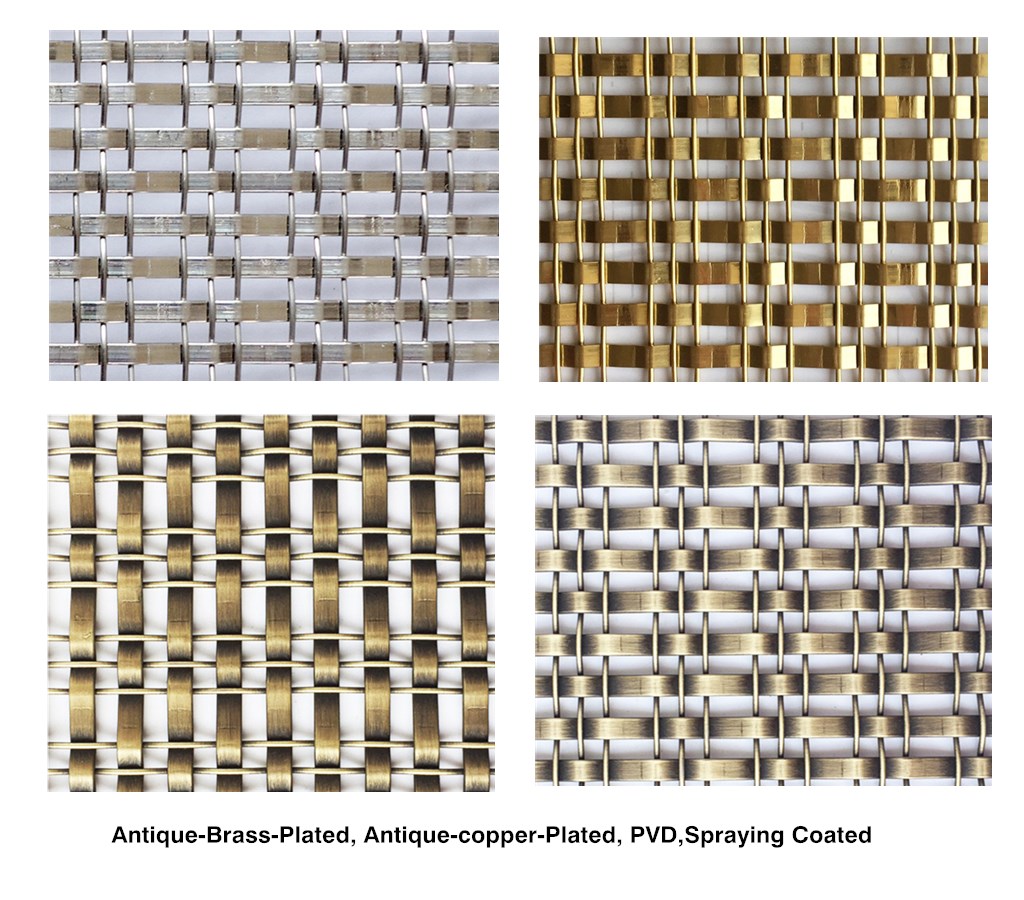 Antique Plated Flat Wire Mesh for Cabinet , Bronze Paint Decorative Mesh for Glass