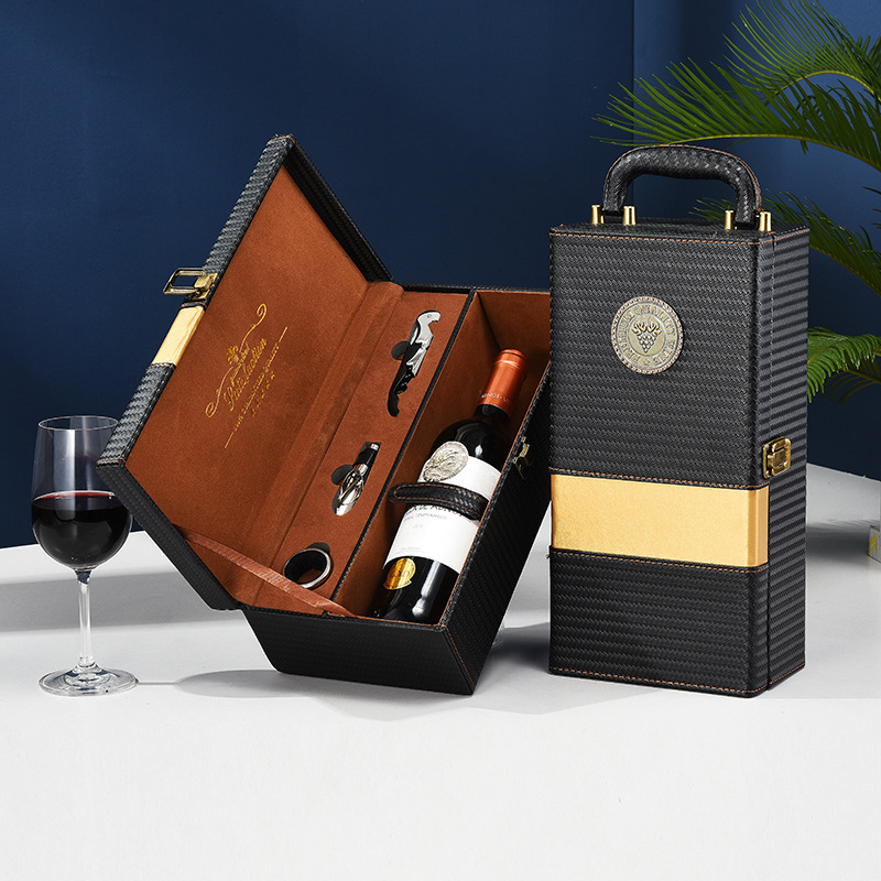 Waterproof Practical Leather Wine Gift Box , Thickened Single Wooden Wine Box