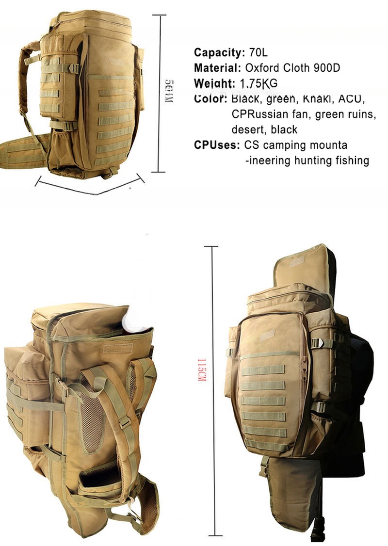 70L High Capacity Mountaineering Backpack with Waterproof and Breathable Fabric Logo