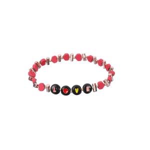 China Hematite Beaded Alphabet Bracelets , 6mm Red Hearts Love Beaded Bracelet wholesale