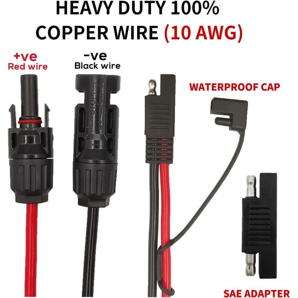 10AWG SAE to Solar Panel Adapter Extension Cable RV Solar Panel Connector Cable for RV Caravan Solar Panels Battery Charge