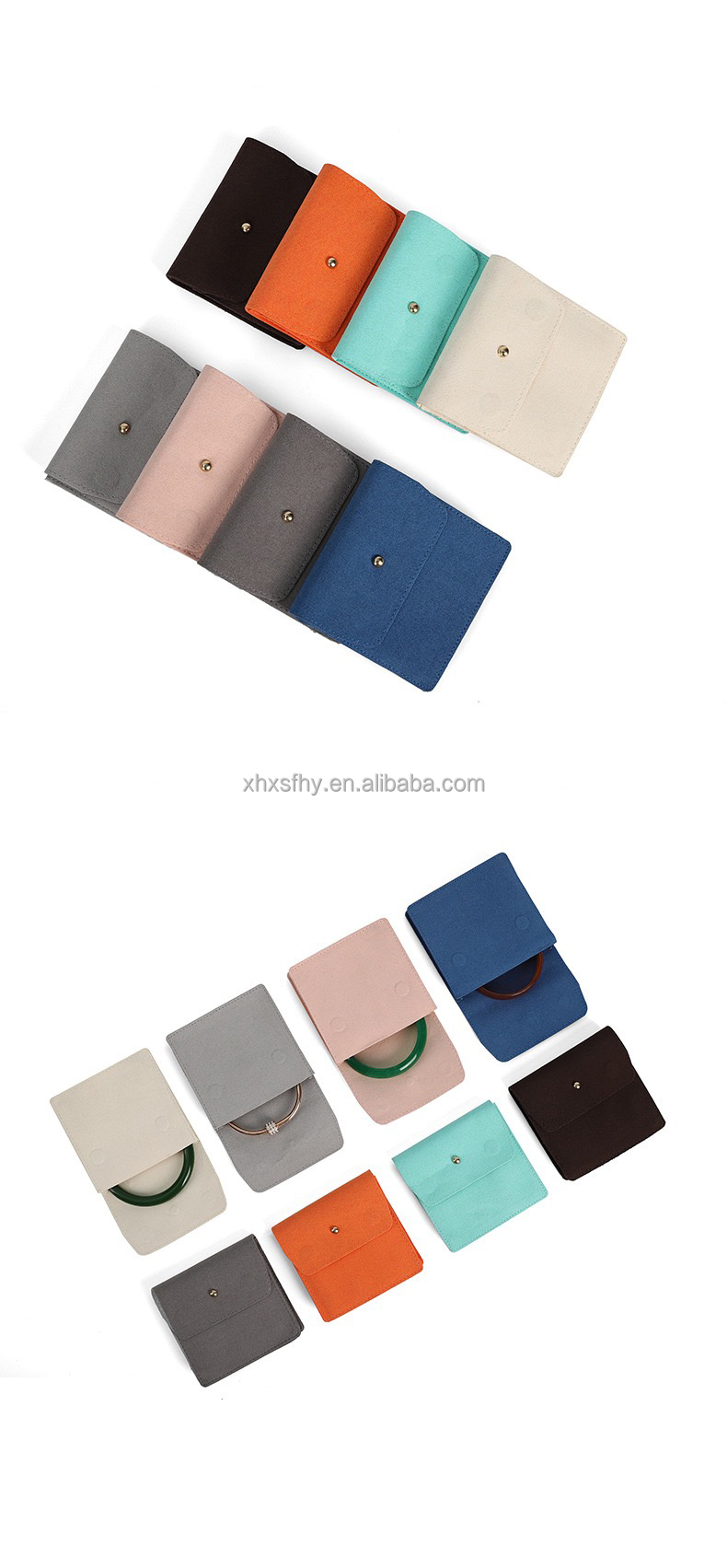 Custom Logo Jewelry Necklace Gift Bags Snap Button Microfiber Jewelry Pouch Jewelry Packaging Storage Bag