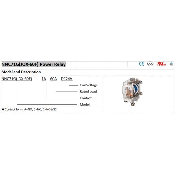NNC 28VDC 60A JQX-60F Power Relay NNC71G High DC Voltage Relay for Car Charging pile Solar Energy
