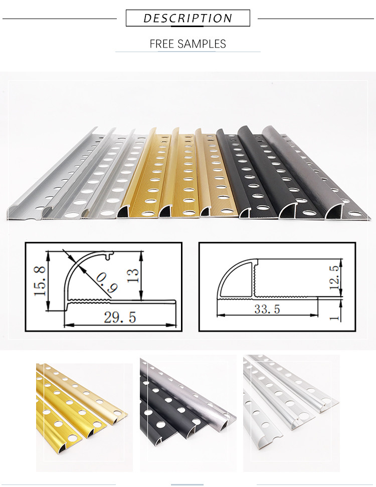 0.5mm Aluminum Tile Trim , T3 Temper Round Edge Metal Tile Trim