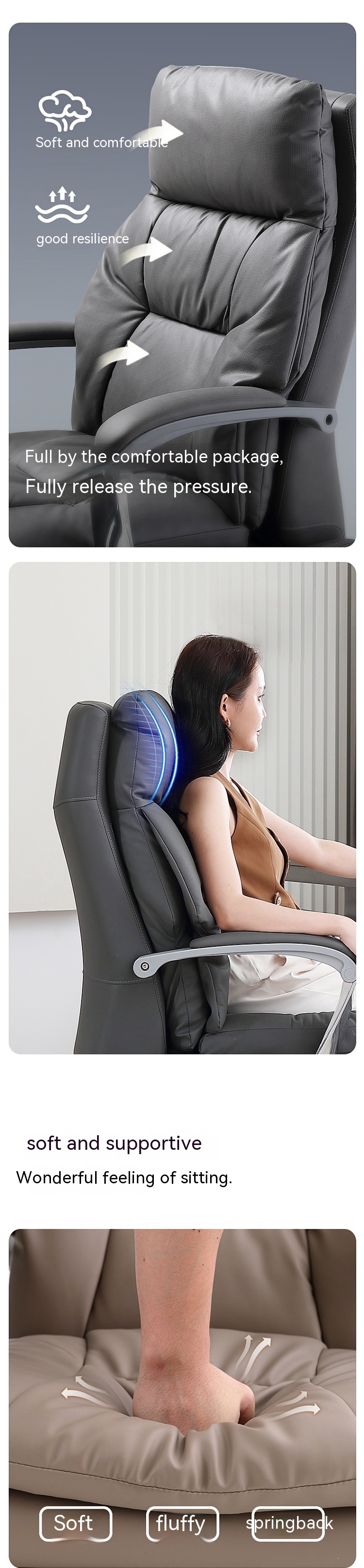 Adjustable Lifting Electric Office Chair with Self-Attaching Armrests and Footrest