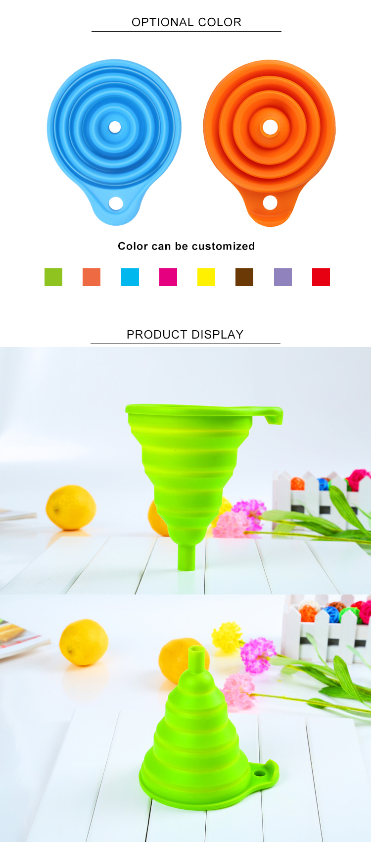 Heat Resistant BPA Free Silicone Collapsible Funnel For Liquid Transfer