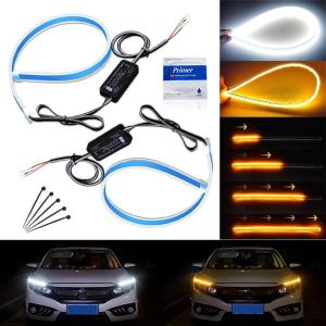 China Flowing Bar Silicone Drl Daytime Running Lights 45CM 17.7&quot; White Amber Flexible LED Tube Strip wholesale