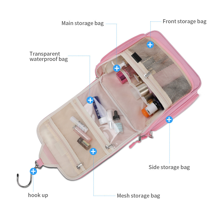 Hanging Compact Travel Toiletry Bag Camping Carry On Pink 10X4X10 Inch