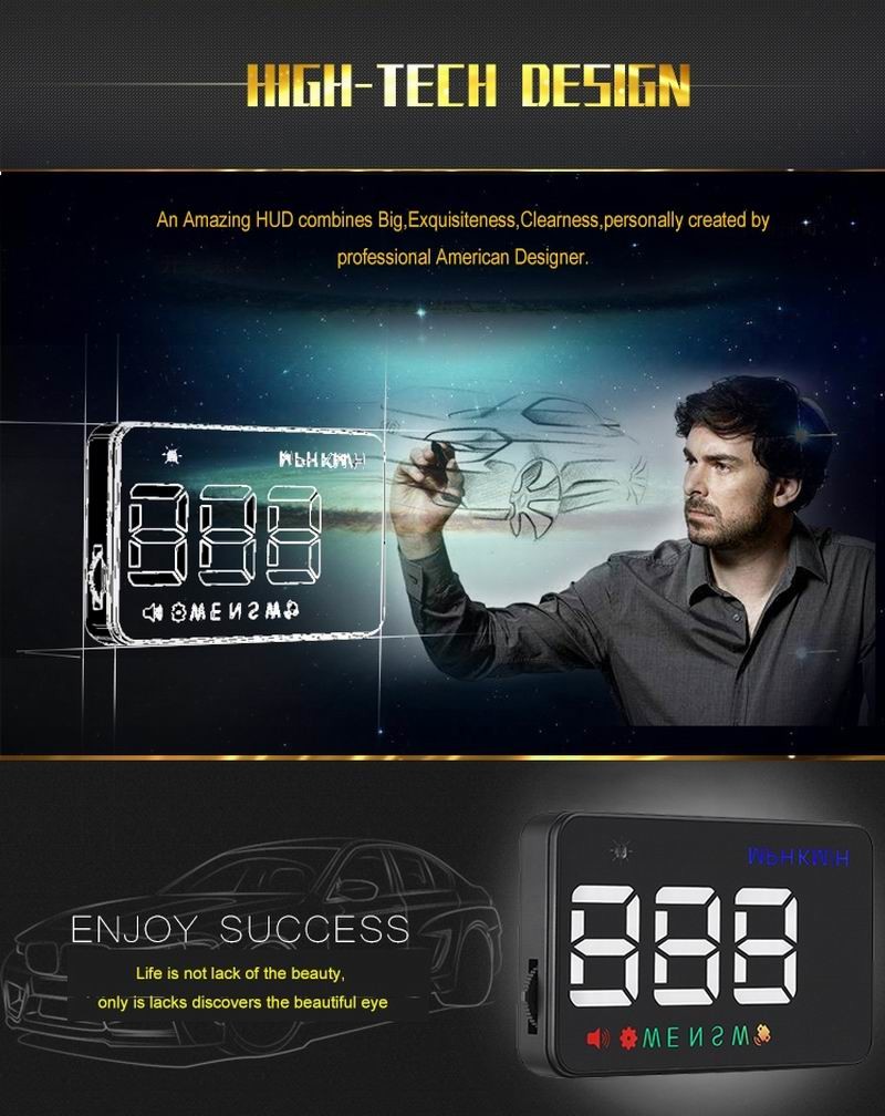 Ouchuangbo HUD 3.5 inch Car Head Up Display Windshield Projector Speedometer Overspeed - GPS Satellite 2 Dispaly Mode