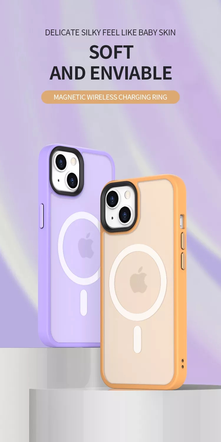 Iphone 13 Promax Clear Magnetic Mobile Phone Cases with Frosted Magnetic Ring Metal Button and TPU