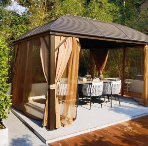 China Aluminum Frame Galvanized Steel Double Roof HardTop Gazebos With Curtains wholesale